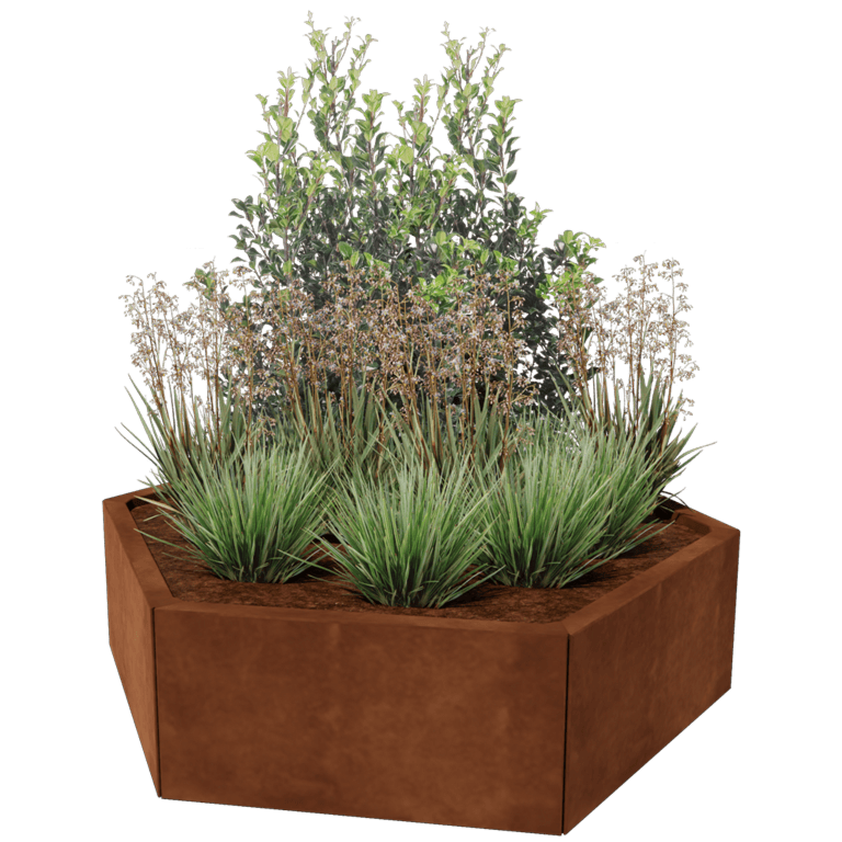Fioriera in acciaio Corten - Esagono - 119,3 x 103,9 cm