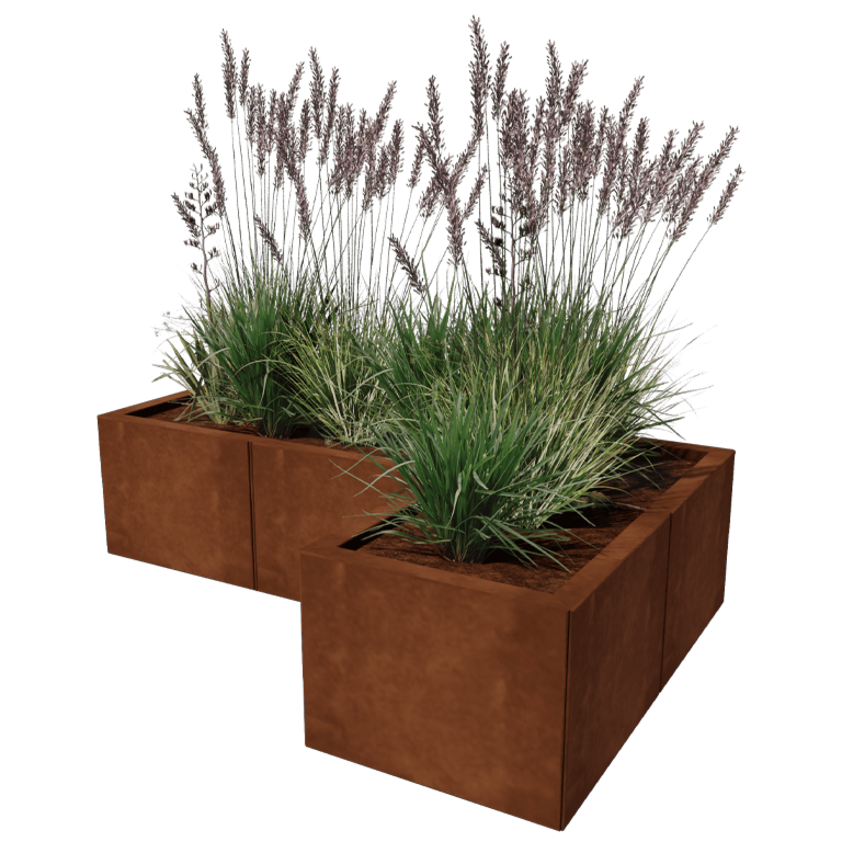 Fioriera in acciaio Corten - Forma a L - 120 x 80 cm