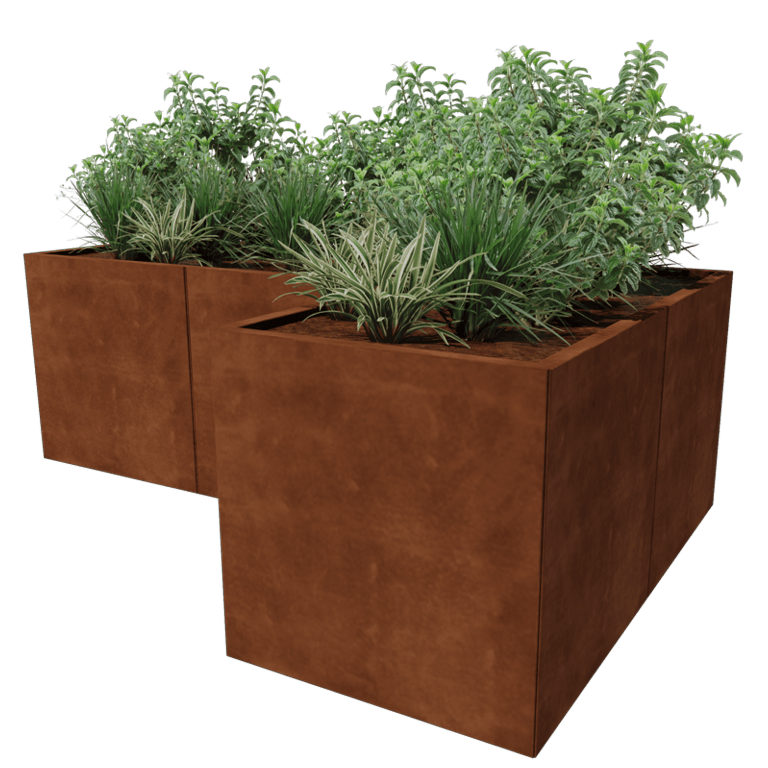 Fioriera in acciaio Corten - Forma a L - 210 x 140 cm