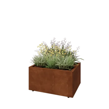 Fioriera in acciaio corten - Rettangolo - 80 x 60 x 40 cm - Con piastra di base - Con piedi
