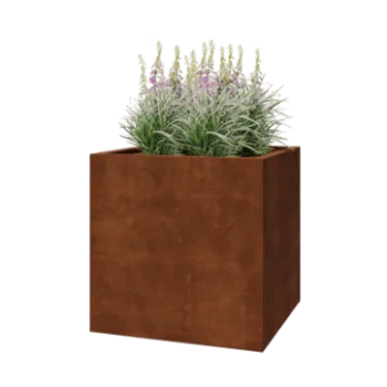Fioriera in acciaio corten - Quadrato - 80 x 80 x 80 cm - Saldato - Con piastra di base