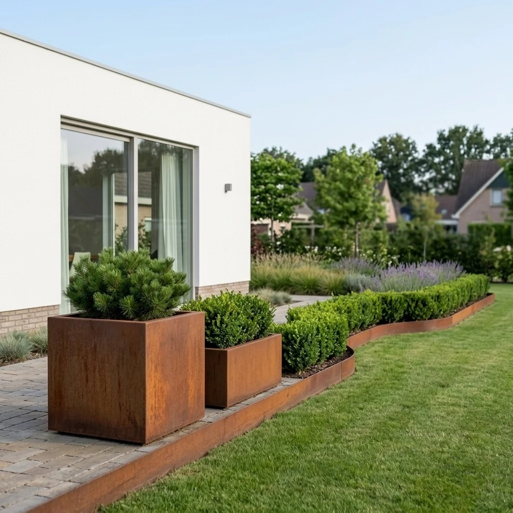 Fioriera in acciaio corten - Quadrato - 100 x 100 x 100 cm - Con piastra di base