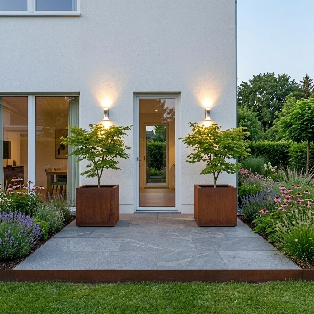 Fioriera in acciaio corten - Quadrato - 70 x 70 x 70 cm - Con piastra di base - Con piedi