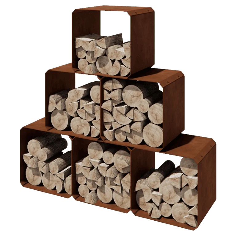 Portalegna in acciaio corten - Colorado 6 pezzi - 40 x 40 x 40 cm