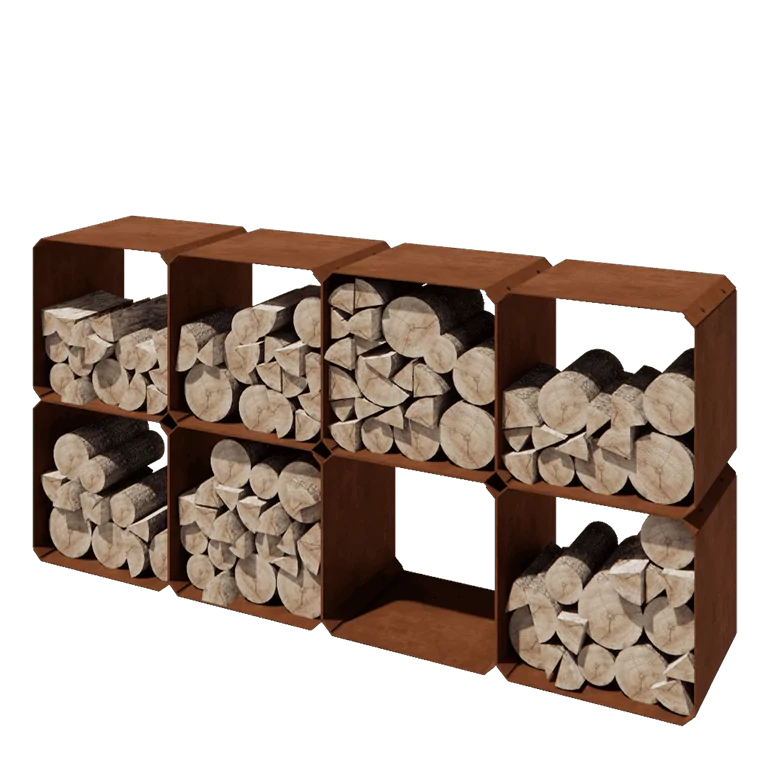 Portalegna in acciaio corten - Colorado 8 pezzi - 40 x 40 x 40 cm