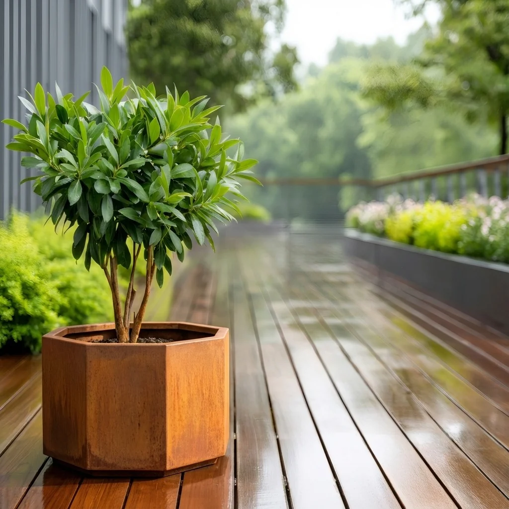 Fioriera in acciaio corten - Ottagono - 96,6 x 96,6 x 60 cm - Senza piastra di base