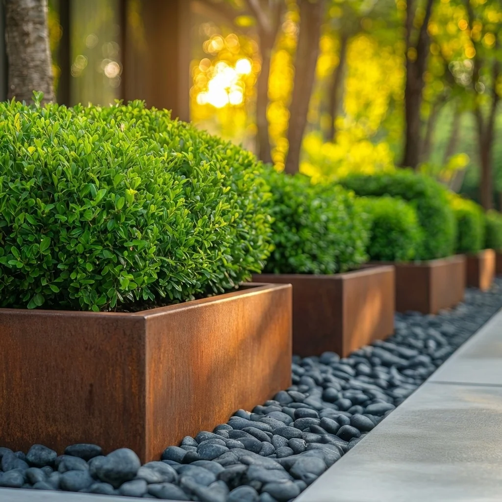 Fioriera in acciaio corten - Quadrato - 60 x 60 x 30 cm - Con piastra di base - Con ruote
