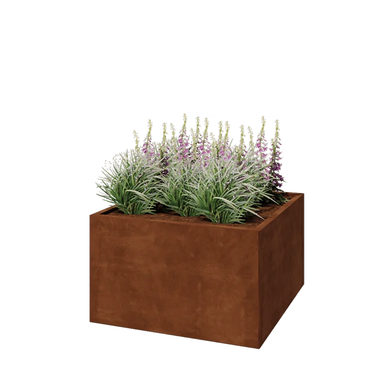 Fioriera in acciaio corten - Quadrato - 100 x 100 x 60 cm - Con piastra di base