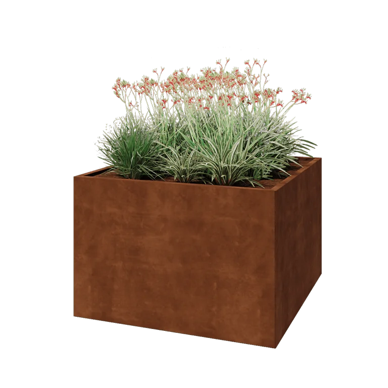 Fioriera in acciaio corten - Quadrato - 120 x 120 x 80 cm - Con piastra di base