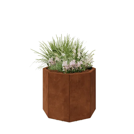 Fioriera in acciaio corten - Ottagono - 72,4 x 72,4 x 60 cm - Con piastra di base - Con piedi