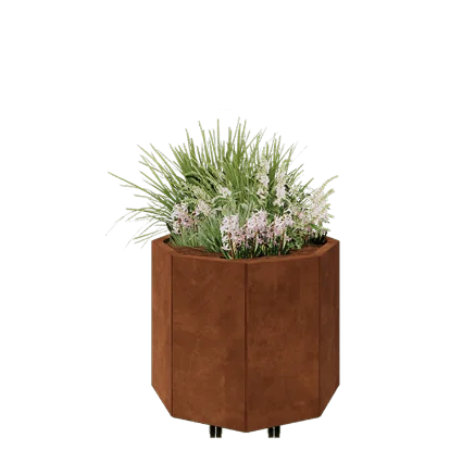 Fioriera in acciaio corten - Ottagono - 72,4 x 72,4 x 60 cm - Con piastra di base - Con ruote
