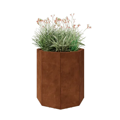 Fioriera in acciaio corten - Ottagono - 72,4 x 72,4 x 80 cm - Con piastra di base - Con piedi