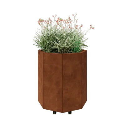 Fioriera in acciaio corten - Ottagono - 72,4 x 72,4 x 80 cm - Con piastra di base - Con ruote