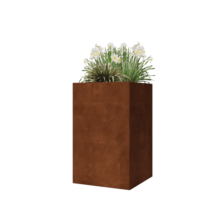 Fioriera in acciaio corten - Quadrato - 50 x 50 x 80 cm - Senza piastra di base