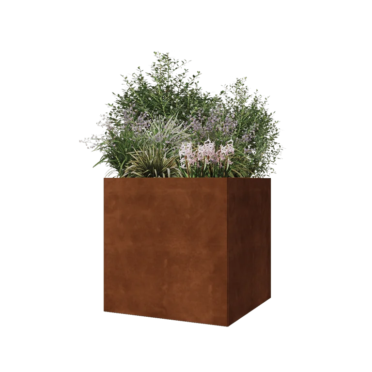 Fioriera in acciaio corten - Quadrato - 70 x 70 x 70 cm - Con piastra di base