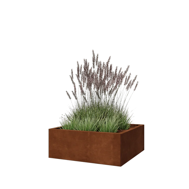 Fioriera in acciaio corten - Quadrato - 80 x 80 x 30 cm - Con piastra di base