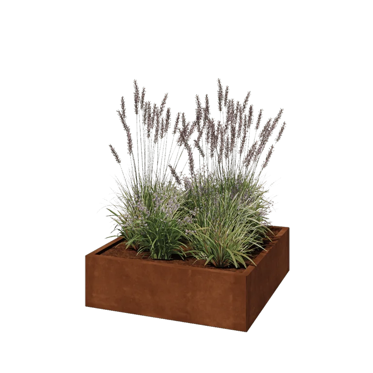 Fioriera in acciaio corten - Quadrato - 100 x 100 x 30 cm - Con piastra di base