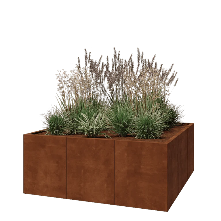 Fioriera XXL in acciaio corten - Quadrato - 150 x 150 x 60 cm - Senza piastra di base