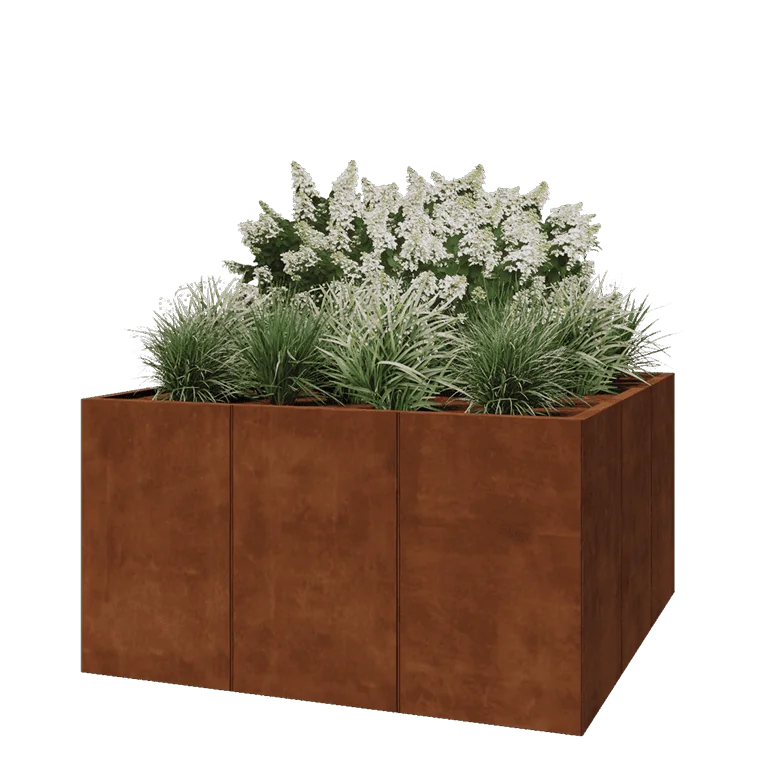 Fioriera XXL in acciaio corten - Quadrato - 150 x 150 x 80 cm - Senza piastra di base