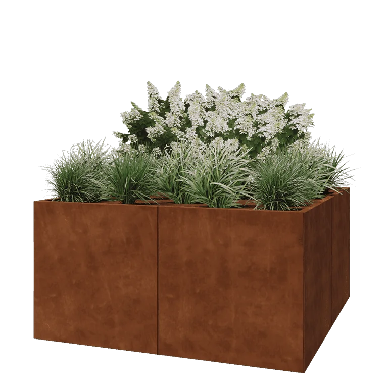 Fioriera XXL in acciaio corten - Quadrato - 160 x 160 x 80 cm - Senza piastra di base