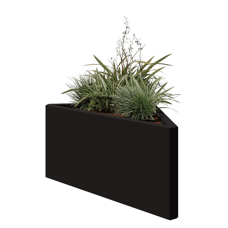 Fioriera in acciaio - Triangolo isoscele - 83,9 x 46,4 x 40 cm - RAL9005 opaco (nero) - Senza piastra di base