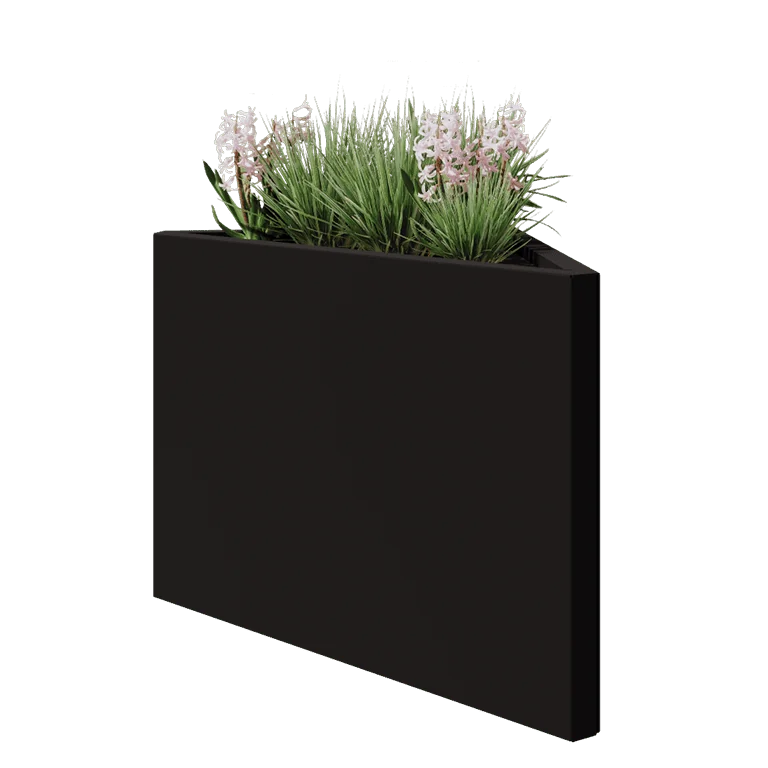Fioriera in acciaio - Triangolo isoscele - 83,9 x 46,4 x 60 cm - RAL9005 opaco (nero) - Senza piastra di base
