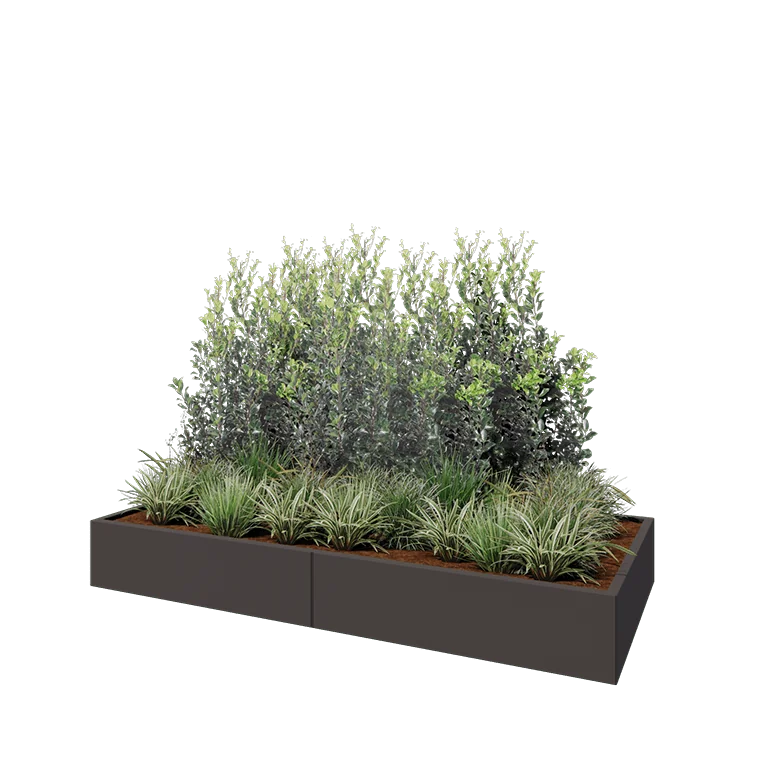 Fioriera XXL in acciaio - Rettangolo - 240 x 100 x 30 cm - RAL7016 opaco (grigio antracite) - Con piastra di base